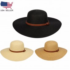 Mujer Braid Straw Wide Brim Classic Fedora Sun Hat UPF50+ Brown Drawstring Hat  eb-98224265